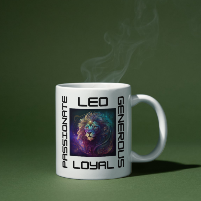 "Leo Traits Mug with bold, regal design."