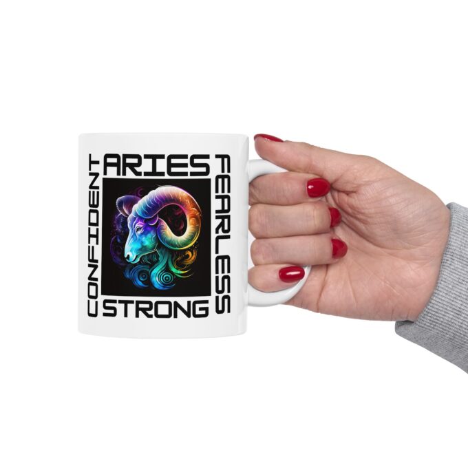 "Aries Traits Mug with confident, bold design."