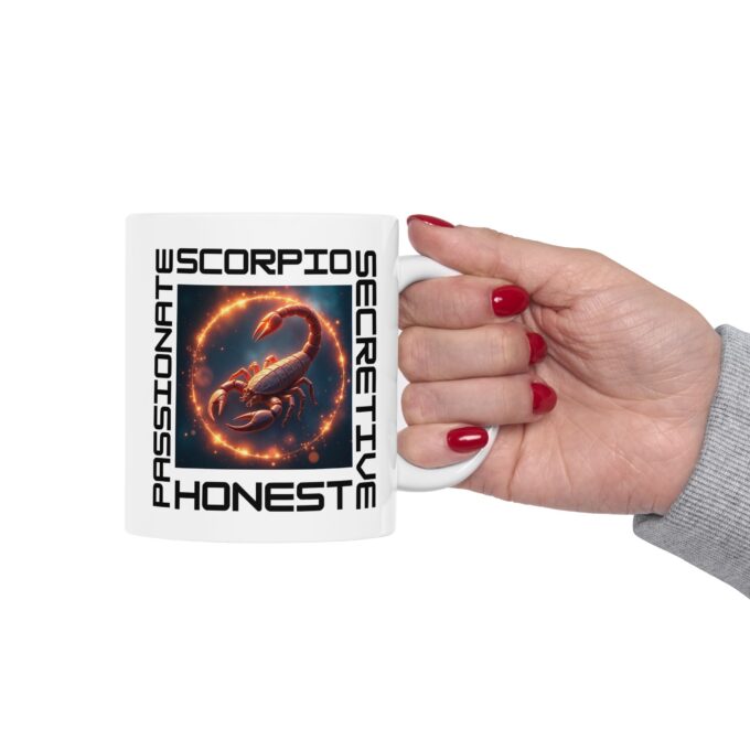 "Scorpio Traits Mug with bold, dramatic design."