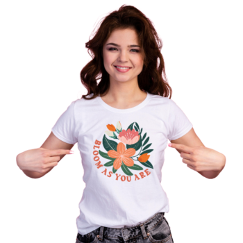 Bloom As You Are Boho Flower Graphic Tee with vibrant floral design