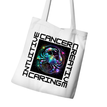 Cancer tote bag with moon-inspired design and cozy elements.