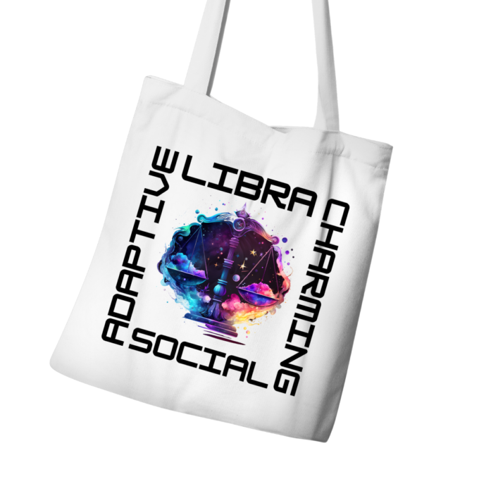 Libra tote bag with symmetrical design and elegant colors.