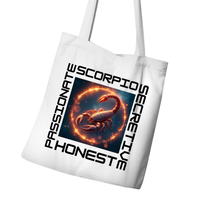 Scorpio tote bag with deep hues and an enigmatic design.