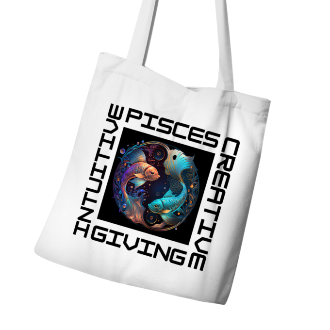 Pisces tote bag with flowing colors and a mystical design.