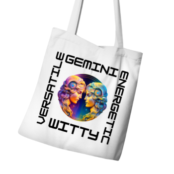 Gemini tote bag with bright colors and a dynamic theme.