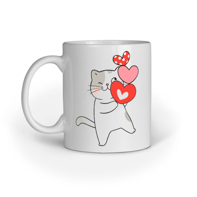 Cat Hugging Hearts Mug