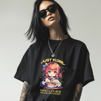 Oversized anime ramen t-shirt with cute anime girl