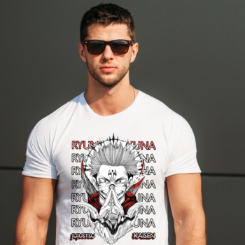 Ryomen Sukuna anime t-shirt featuring manga-style artwork from Jujutsu Kaisen