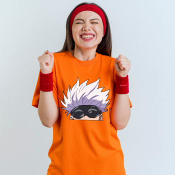Minimalist Gojo Satoru anime t-shirt design from Jujutsu Kaisen