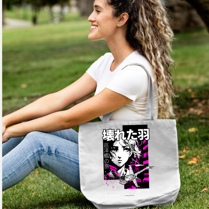 Futuristic anime girl with spaceship and digital symbols