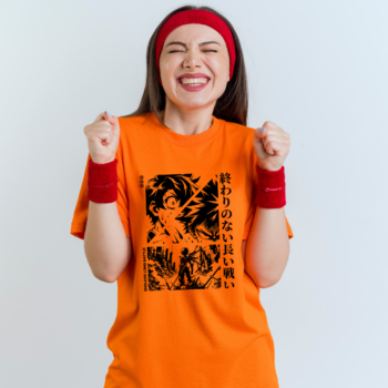 Chibi anime girl sipping boba tea on oversized unisex T-shirt