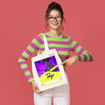 Samurai warrior glowing in neon flames and modern armor