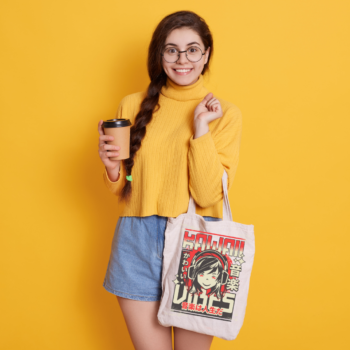 Smiling anime girl in headphones, vintage manga aesthetic