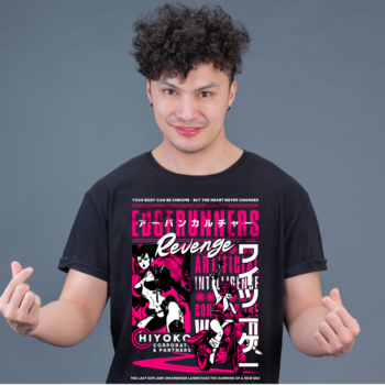 Edgerunners cyberpunk biker design on oversized unisex graphic tee