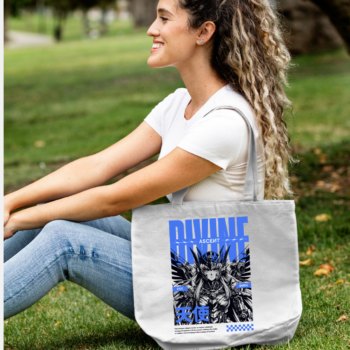 Futuristic warrior angel in cyberpunk blue aesthetic