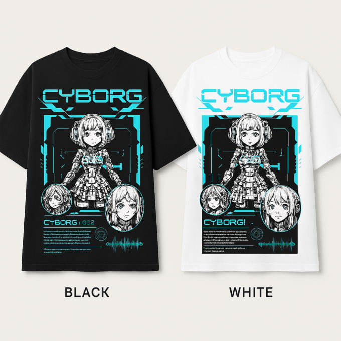 CYBORG 002 – Techcore Anime Girl Oversized Unisex T-Shirt - Image 8