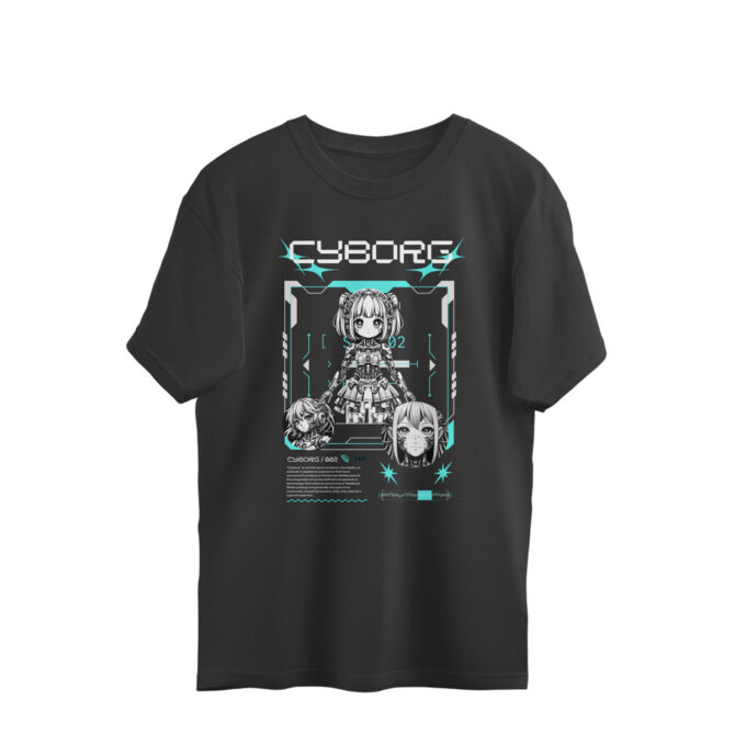 CYBORG 002 – Techcore Anime Girl Oversized Unisex T-Shirt - Image 7