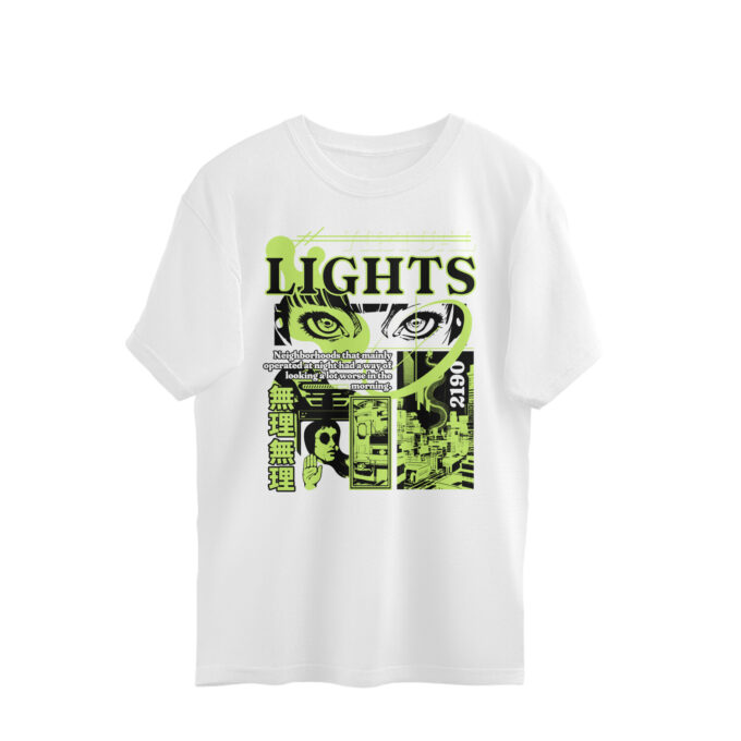 Virtual Lights - Neon Manga Oversized Tee - Image 2