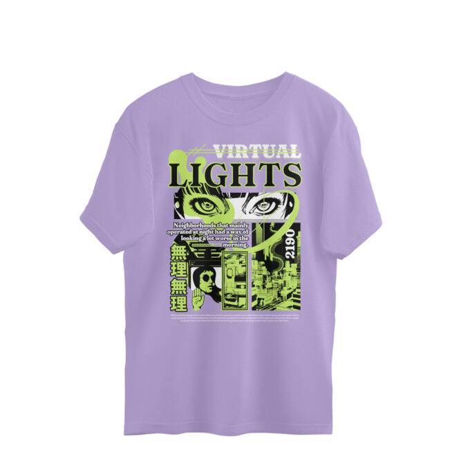 Virtual Lights - Neon Manga Oversized Tee - Image 4