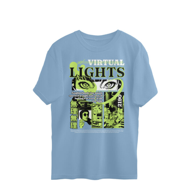 Virtual Lights - Neon Manga Oversized Tee - Image 5