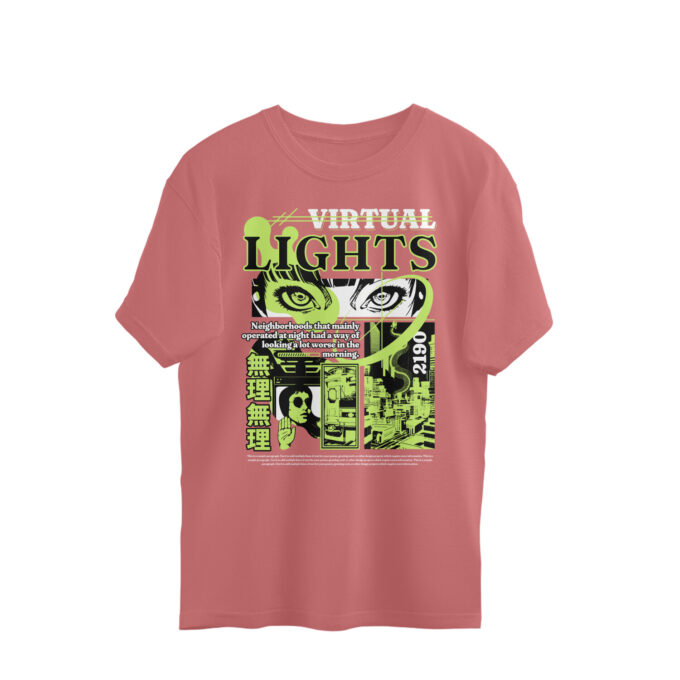Virtual Lights - Neon Manga Oversized Tee - Image 6