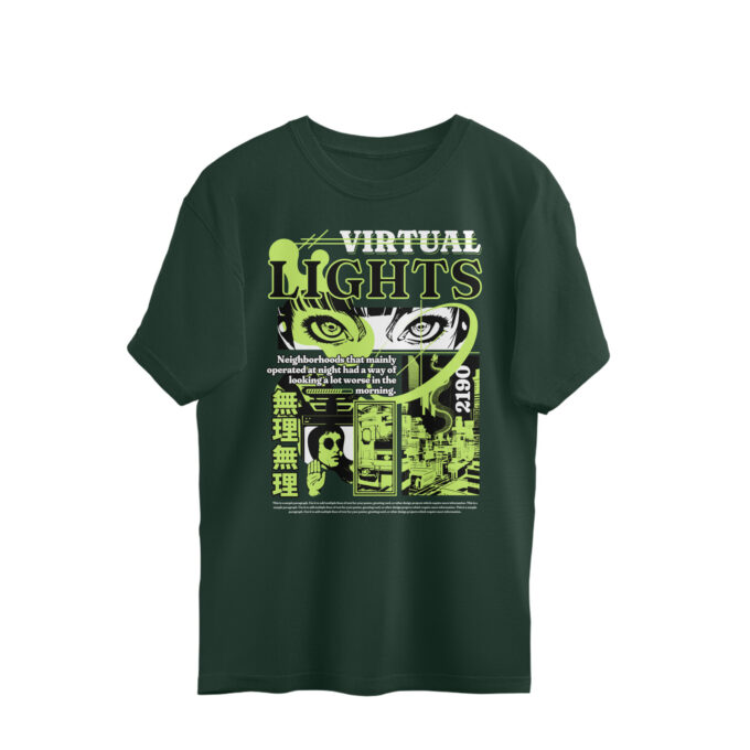 Virtual Lights - Neon Manga Oversized Tee - Image 12