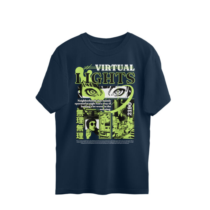 Virtual Lights - Neon Manga Oversized Tee - Image 10