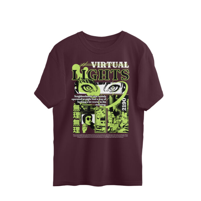 Virtual Lights - Neon Manga Oversized Tee - Image 9