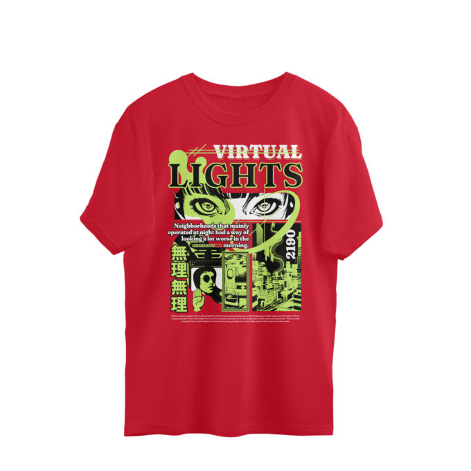 Virtual Lights - Neon Manga Oversized Tee - Image 8